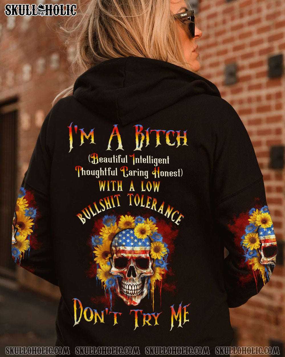I'M A B DON'T TRY ME SUNFLOWER SKULL FLAG ALL OVER PRINT - TLNT1505232