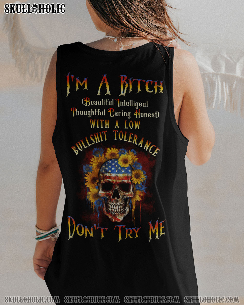 I'M A B DON'T TRY ME SUNFLOWER SKULL FLAG ALL OVER PRINT - TLNT1505232
