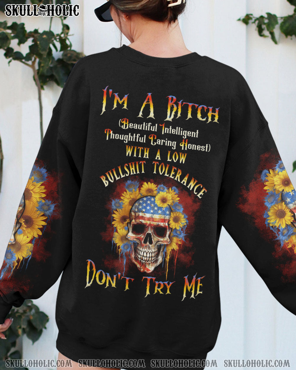 I'M A B DON'T TRY ME SUNFLOWER SKULL FLAG ALL OVER PRINT - TLNT1505232