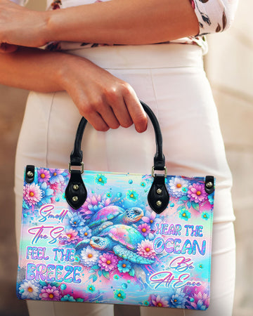 Smell The Sea Feel The Breeze Turtle Leather Handbag