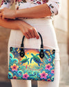 Sea Turtle Flower Leather Handbag