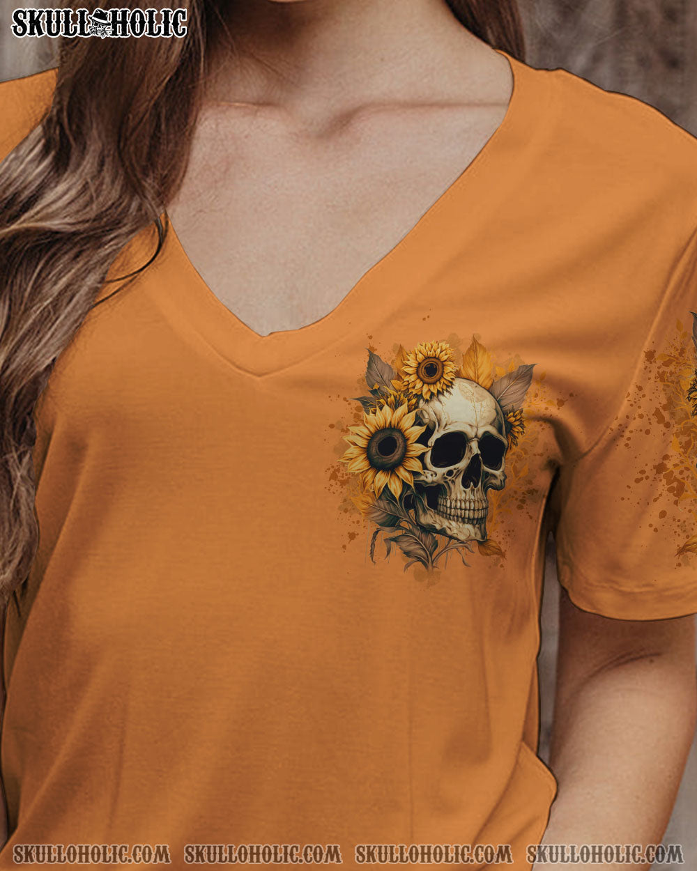 SHE IS SUNSHINE SUNFLOWER SKULL ALL OVER PRINT - YHLN0902231