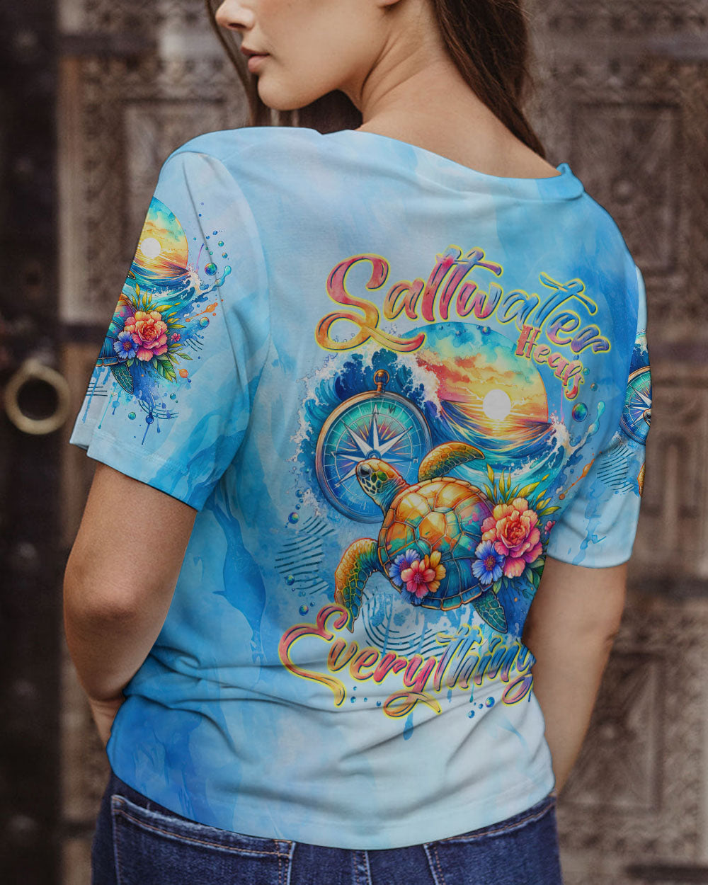 SALTWATER HEALS EVERYTHING COMPASS TURTLE ALL OVER PRINT - TLTR2911234
