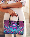 Sea Turtle Under Moon Leather Handbag