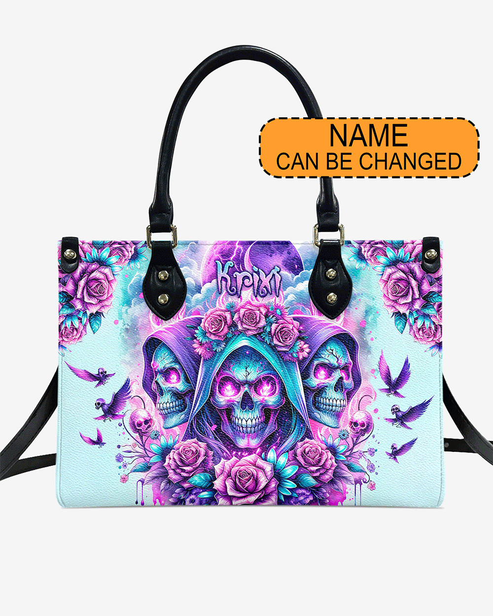 THREE SKULL REAPER ROSES LEATHER HANDBAG - TLPQ2503242