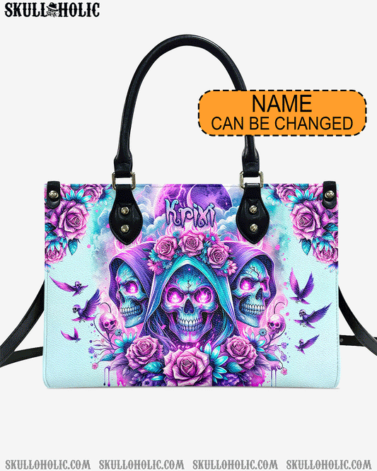 THREE SKULL REAPER ROSES LEATHER HANDBAG - TLPQ2503242