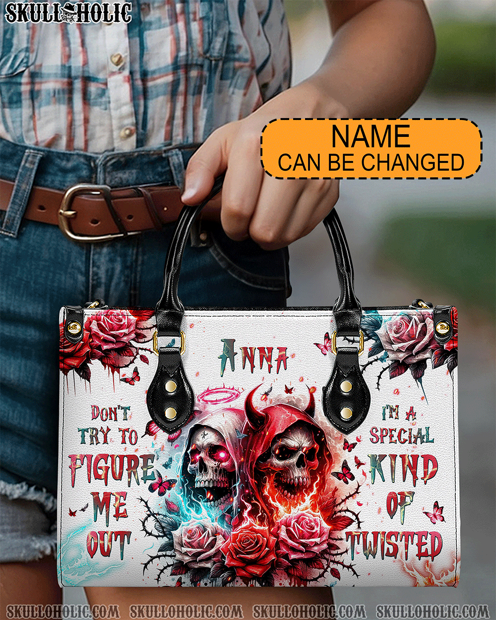 DON'T TRY TO FIGURE ME OUT SKULL LEATHER HANDBAG - TLPQ2503243