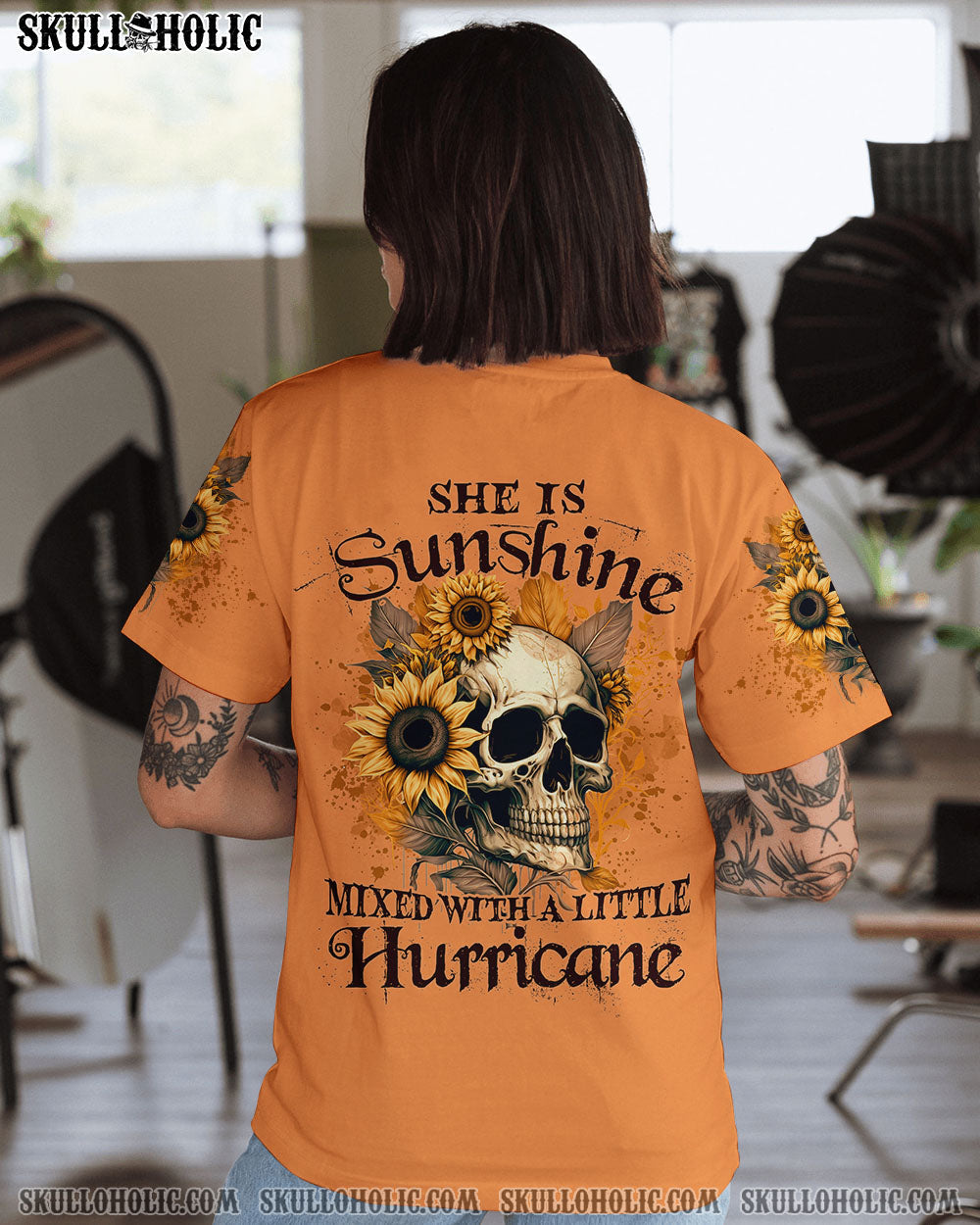 SHE IS SUNSHINE SUNFLOWER SKULL ALL OVER PRINT - YHLN0902231