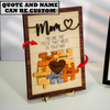 Mom Puzzle Sign With Holder, Mother's Day Gift From Kids, You Are The Piece That Holds Us Together, Personalized Unique Engraved Wood Sign