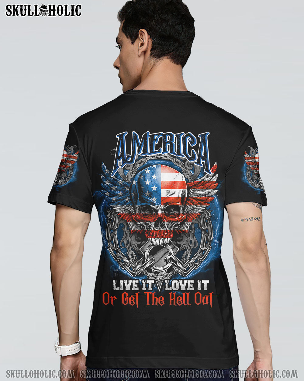 AMERICA LIVE IT LOVE IT OR GET THE HELL OUT SKULL ALL OVER PRINT - TLNO0709221