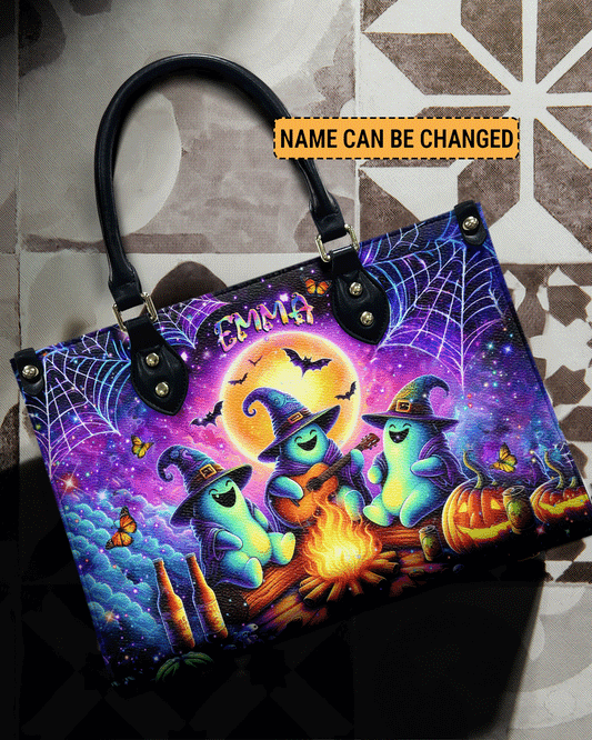 Cute Ghost Camping Halloween Leather Handbag