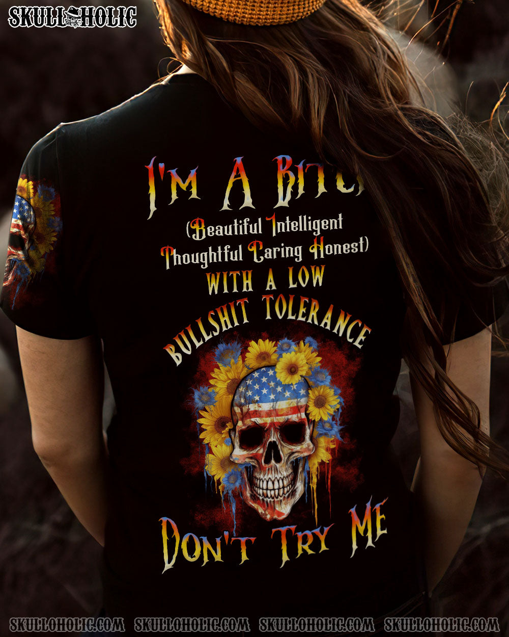 I'M A B DON'T TRY ME SUNFLOWER SKULL FLAG ALL OVER PRINT - TLNT1505232