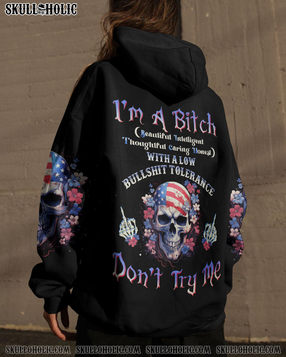 I'M A B DON'T TRY ME FLOWER SKULL ALL OVER PRINT - TLNT1205234