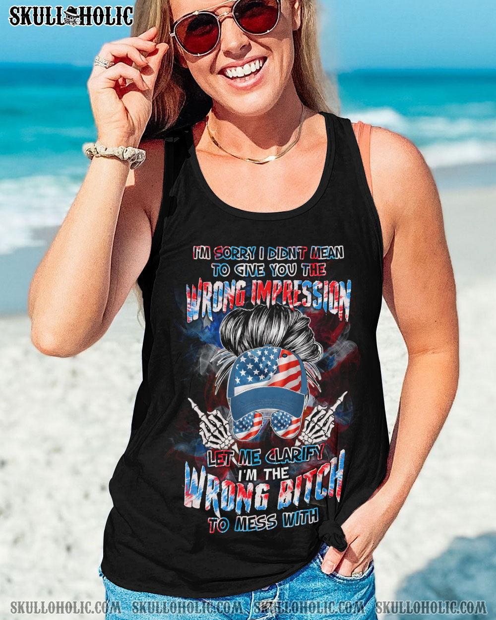 I'M THE WRONG B TO MESS WITH MESSY BUN ALL OVER PRINT - TLTW0804232