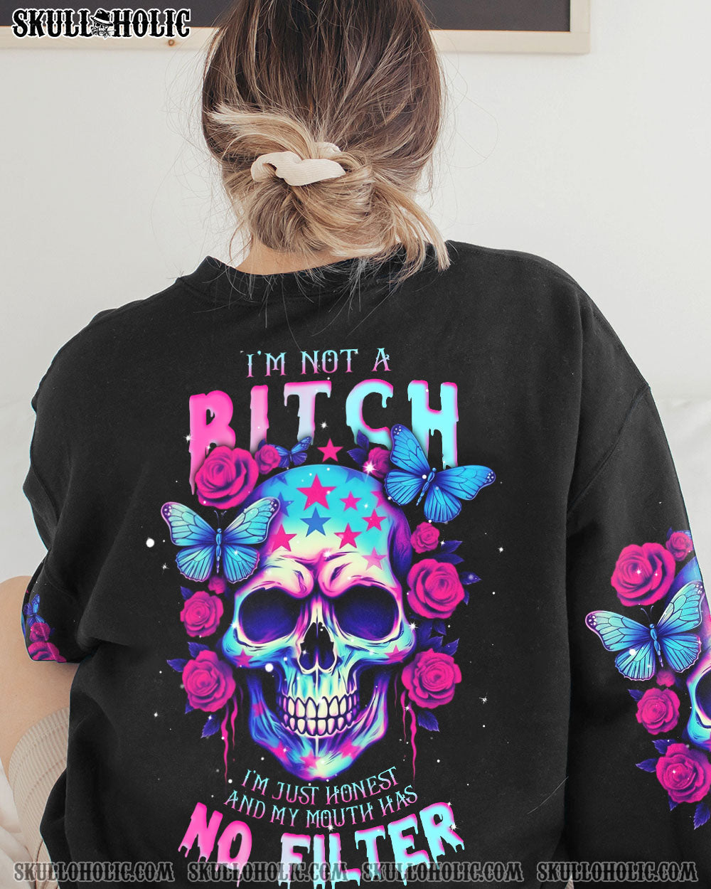 I'M NOT A B I'M JUST HONEST SKULL ROSE AMERICA ALL OVER PRINT - TLNT1505231