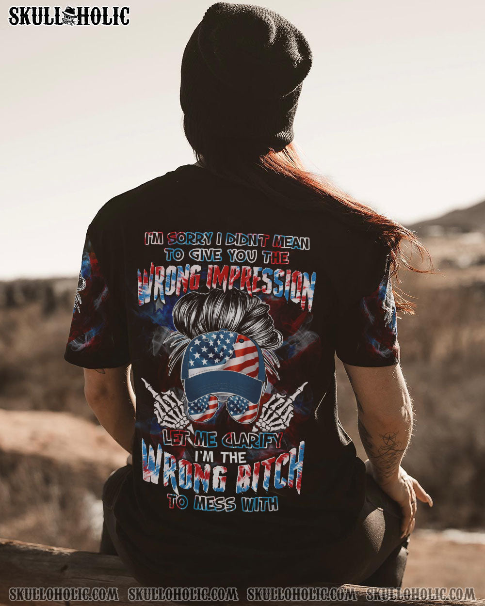 I'M THE WRONG B TO MESS WITH MESSY BUN ALL OVER PRINT - TLTW0804232