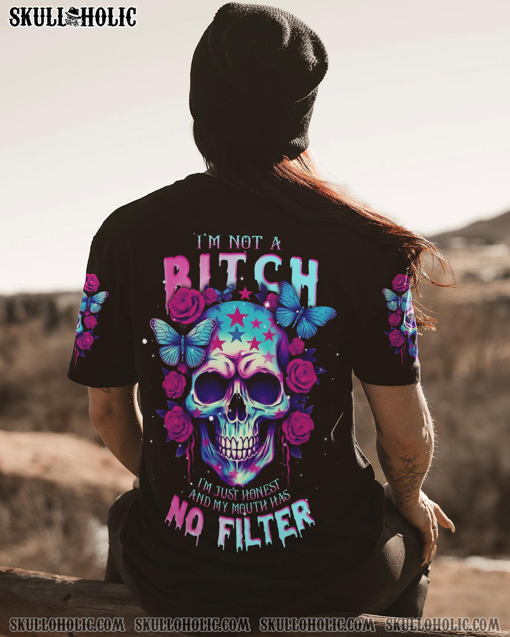 I'M NOT A B I'M JUST HONEST SKULL ROSE AMERICA ALL OVER PRINT - TLNT1505231