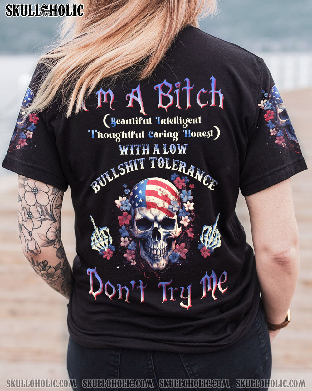 I'M A B DON'T TRY ME FLOWER SKULL ALL OVER PRINT - TLNT1205234