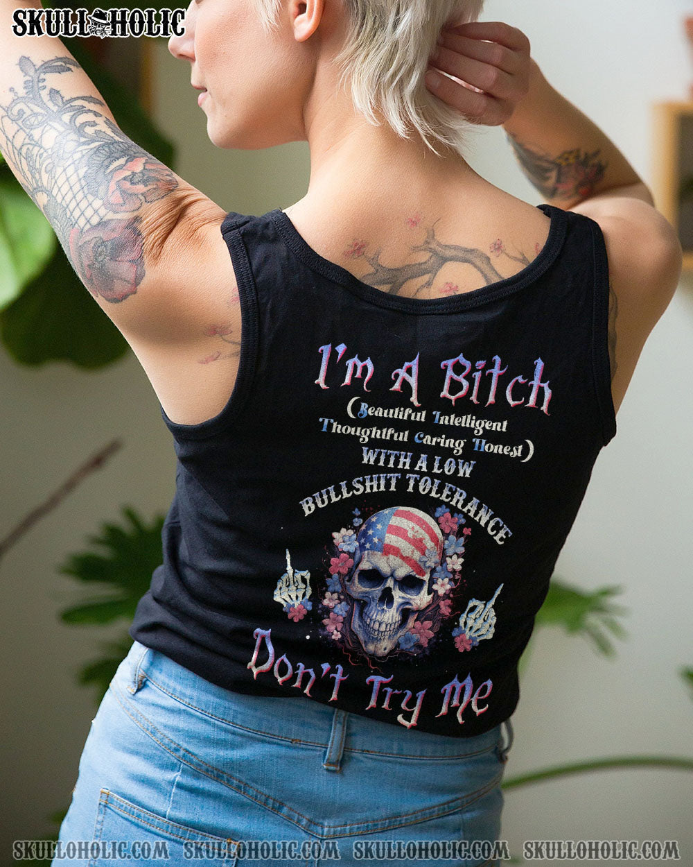 I'M A B DON'T TRY ME FLOWER SKULL ALL OVER PRINT - TLNT1205234