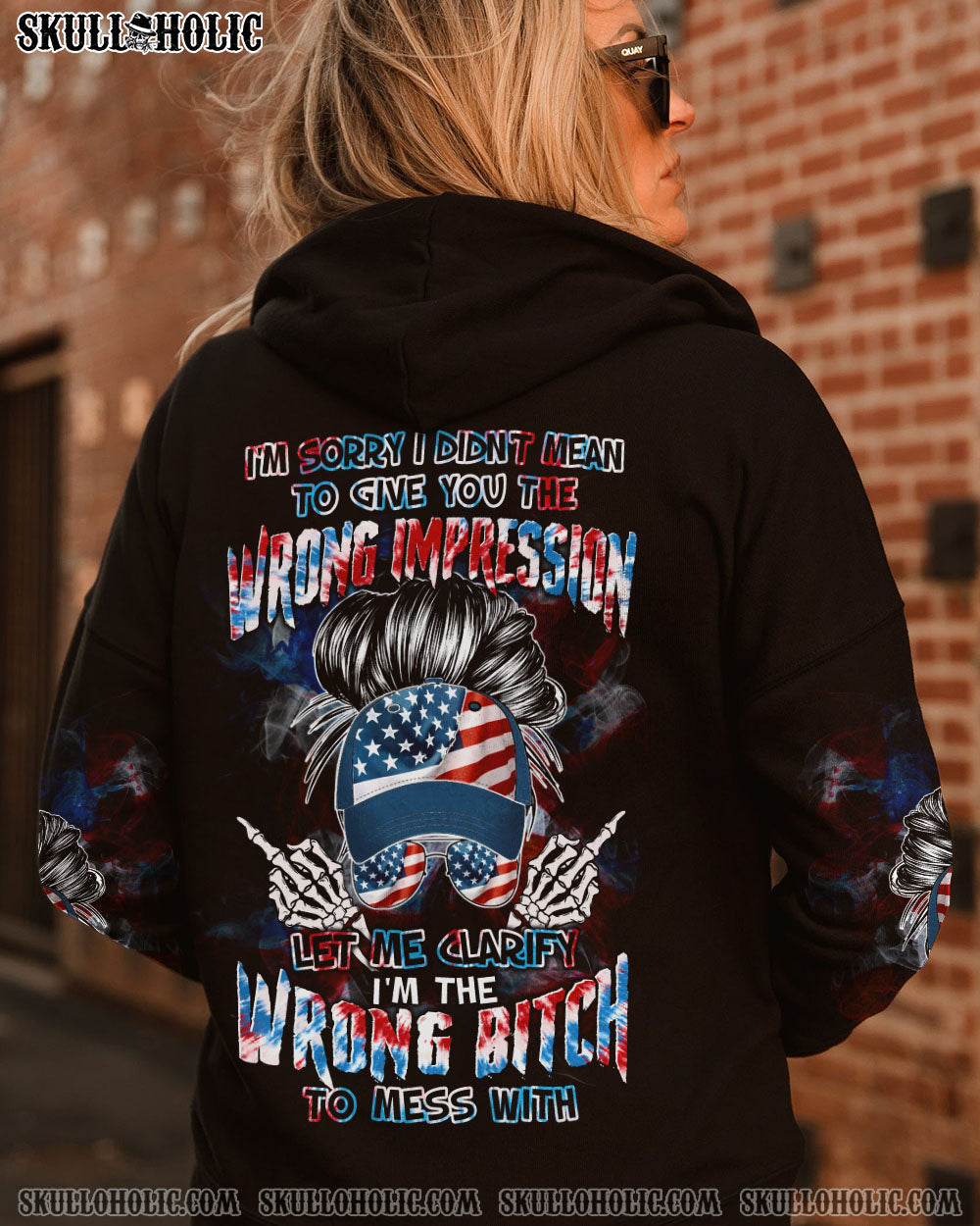 I'M THE WRONG B TO MESS WITH MESSY BUN ALL OVER PRINT - TLTW0804232