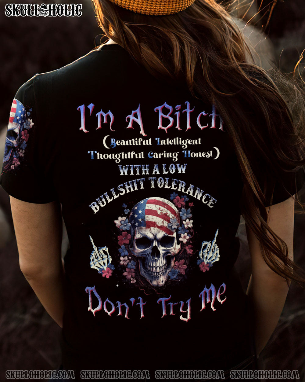 I'M A B DON'T TRY ME FLOWER SKULL ALL OVER PRINT - TLNT1205234