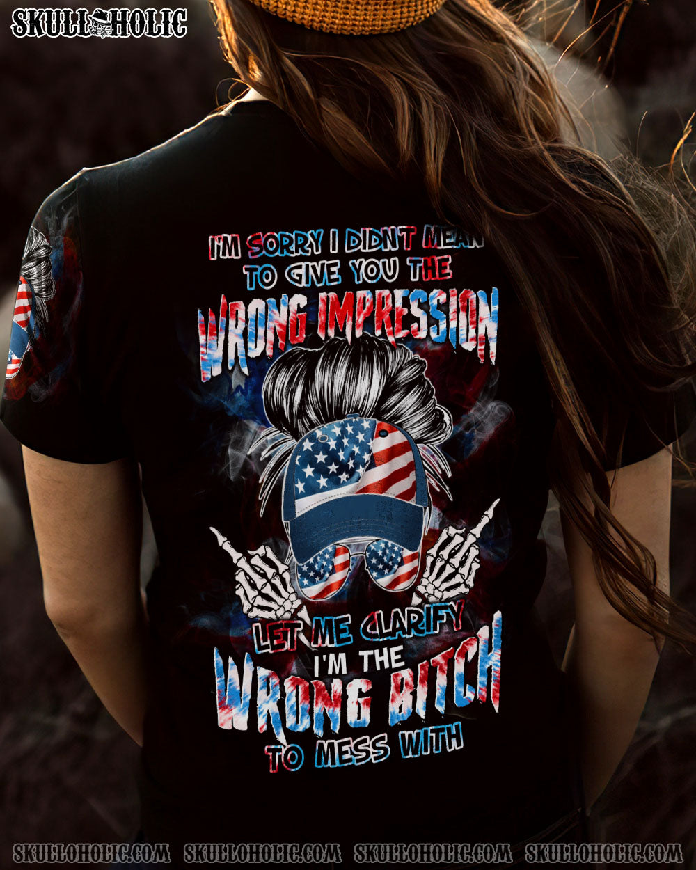 I'M THE WRONG B TO MESS WITH MESSY BUN ALL OVER PRINT - TLTW0804232