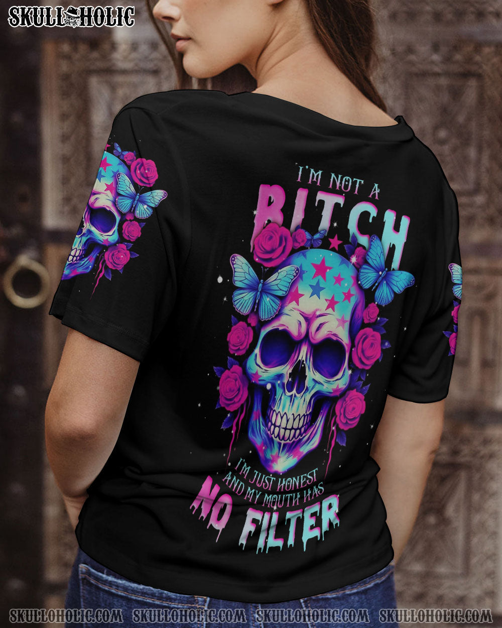 I'M NOT A B I'M JUST HONEST SKULL ROSE AMERICA ALL OVER PRINT - TLNT1505231