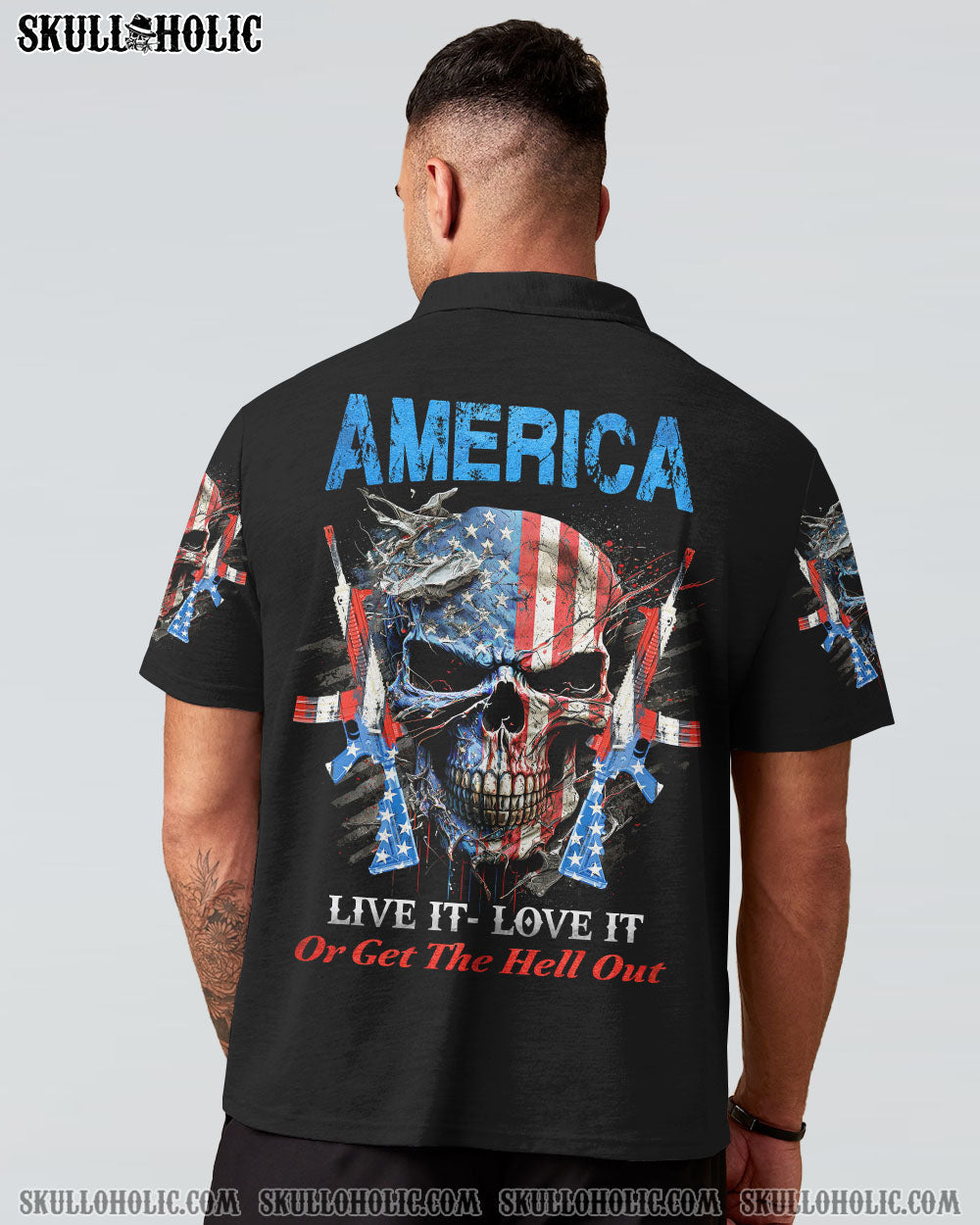 AMERICA LIVE IT LOVE IT OR GET THE HELL OUT SKULL ALL OVER PRINT - YHHN0903232