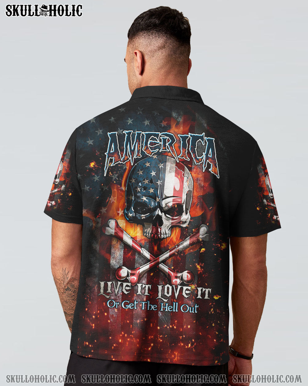 AMERICA LIVE IT LOVE IT OR GET THE HELL OUT SKULL FLAG ALL OVER PRINT - TLTW1005232