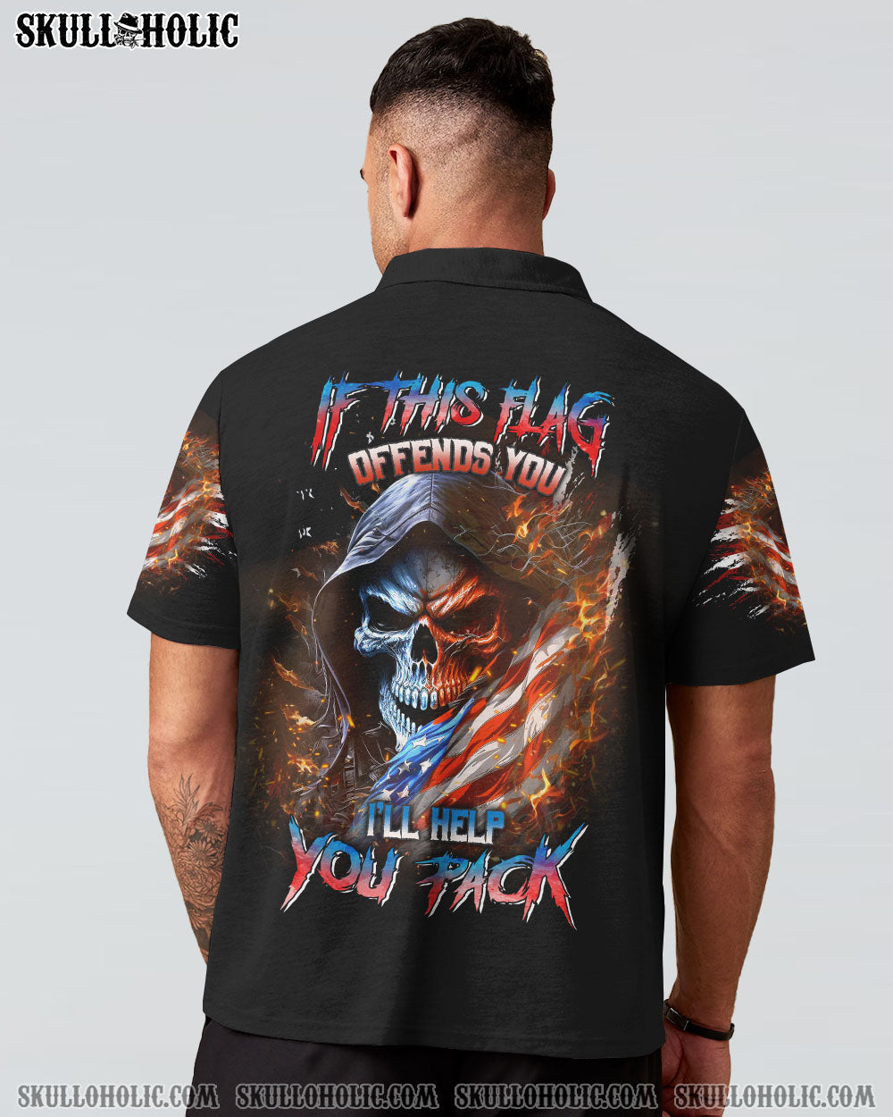IF THIS FLAG OFFENDS YOU I'LL HELP YOU PACK SKULL ALL OVER PRINT - YHLN1104234