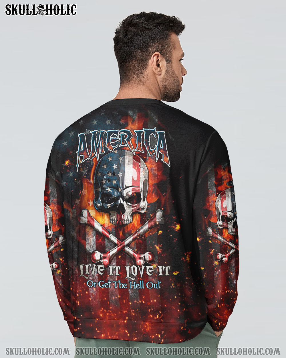 AMERICA LIVE IT LOVE IT OR GET THE HELL OUT SKULL FLAG ALL OVER PRINT - TLTW1005232