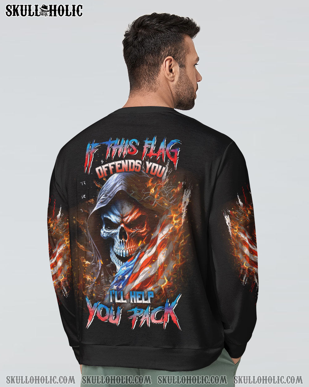 IF THIS FLAG OFFENDS YOU I'LL HELP YOU PACK SKULL ALL OVER PRINT - YHLN1104234
