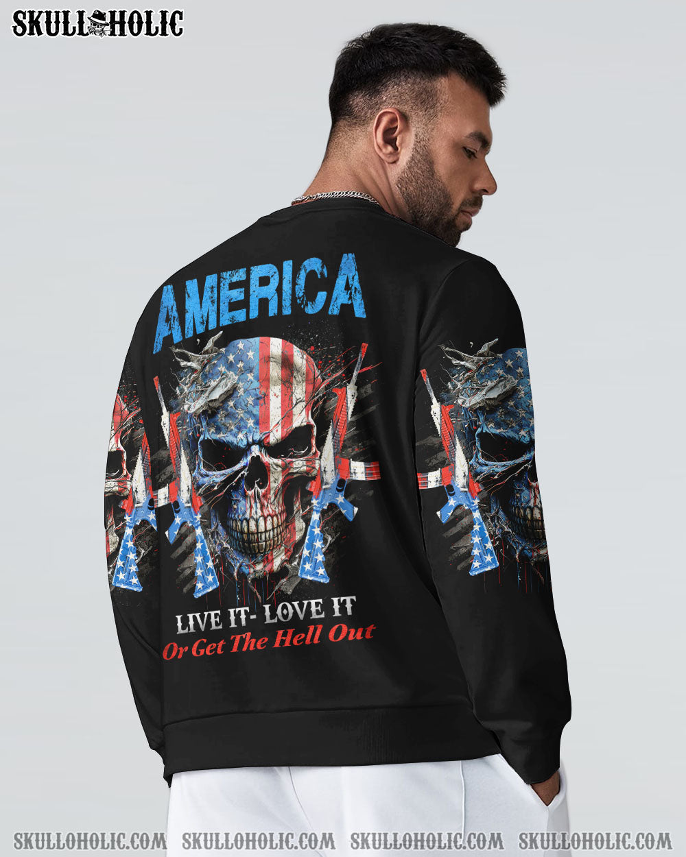 AMERICA LIVE IT LOVE IT OR GET THE HELL OUT SKULL ALL OVER PRINT - YHHN0903232