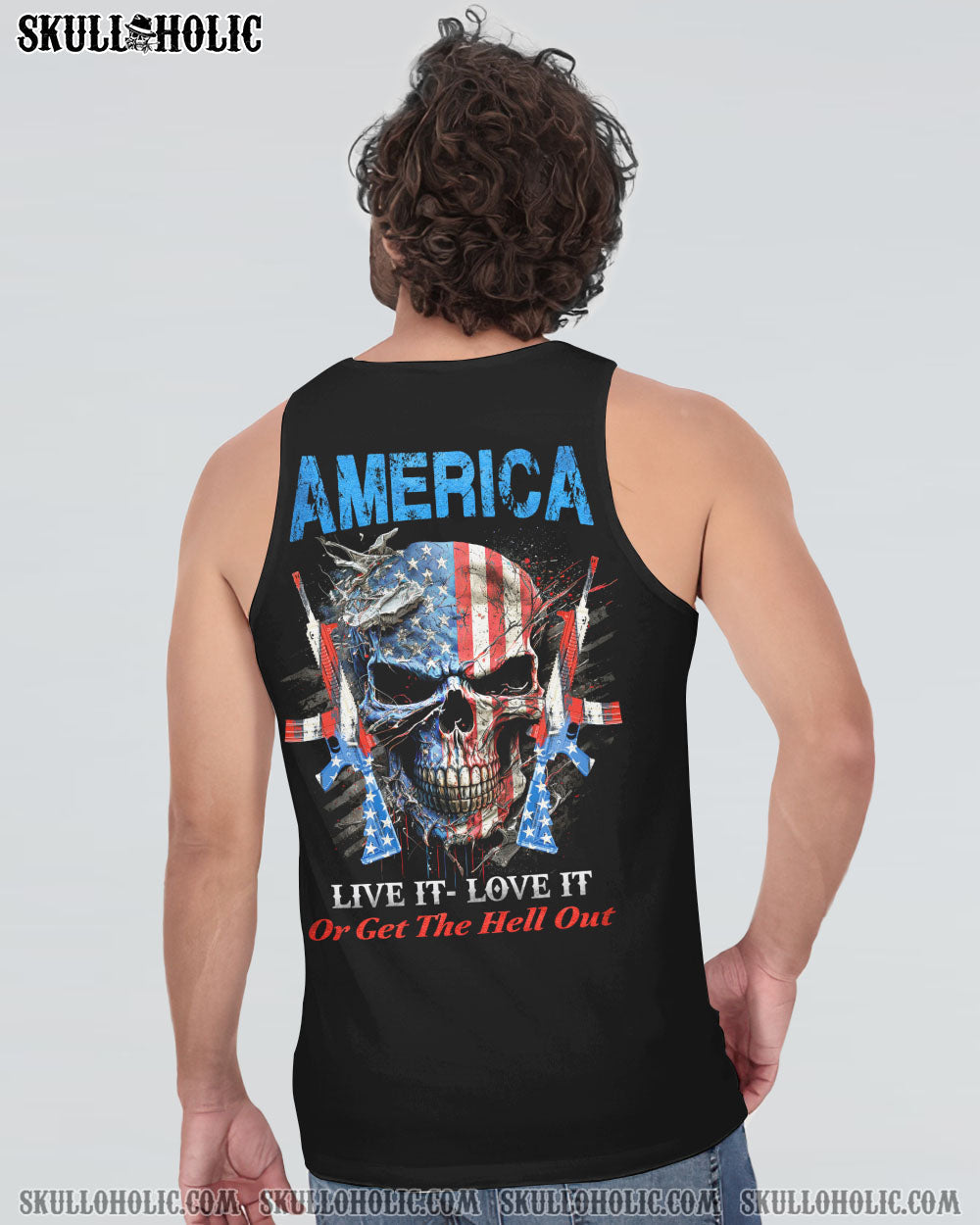 AMERICA LIVE IT LOVE IT OR GET THE HELL OUT SKULL ALL OVER PRINT - YHHN0903232