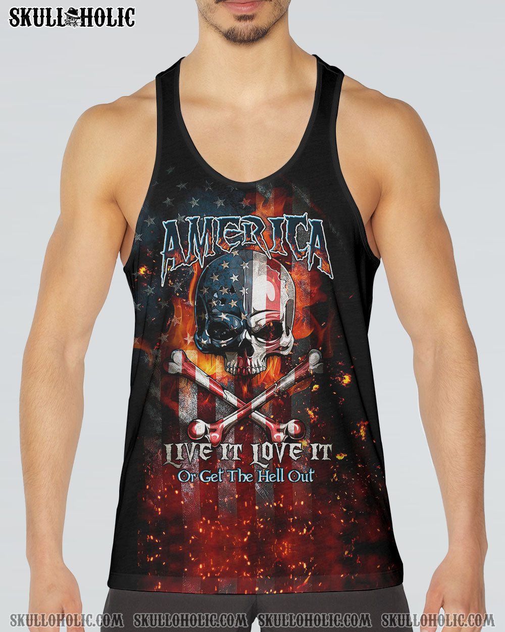 AMERICA LIVE IT LOVE IT OR GET THE HELL OUT SKULL FLAG ALL OVER PRINT - TLTW1005232