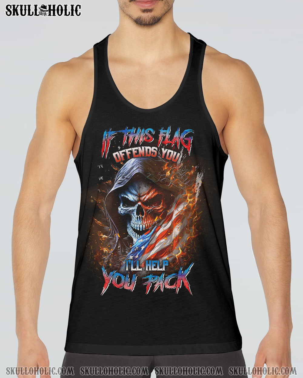 IF THIS FLAG OFFENDS YOU I'LL HELP YOU PACK SKULL ALL OVER PRINT - YHLN1104234
