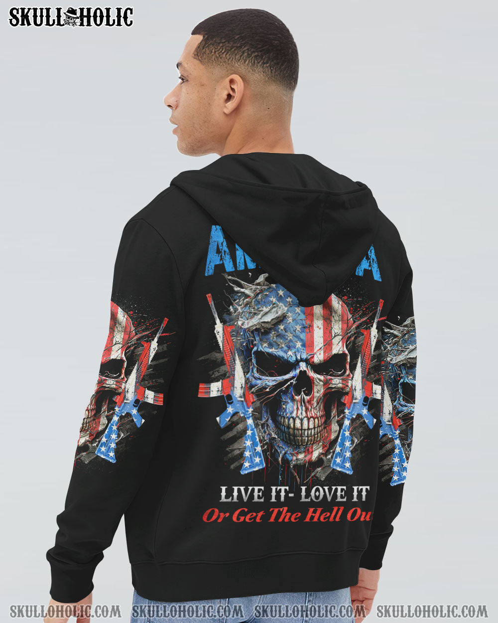 AMERICA LIVE IT LOVE IT OR GET THE HELL OUT SKULL ALL OVER PRINT - YHHN0903232