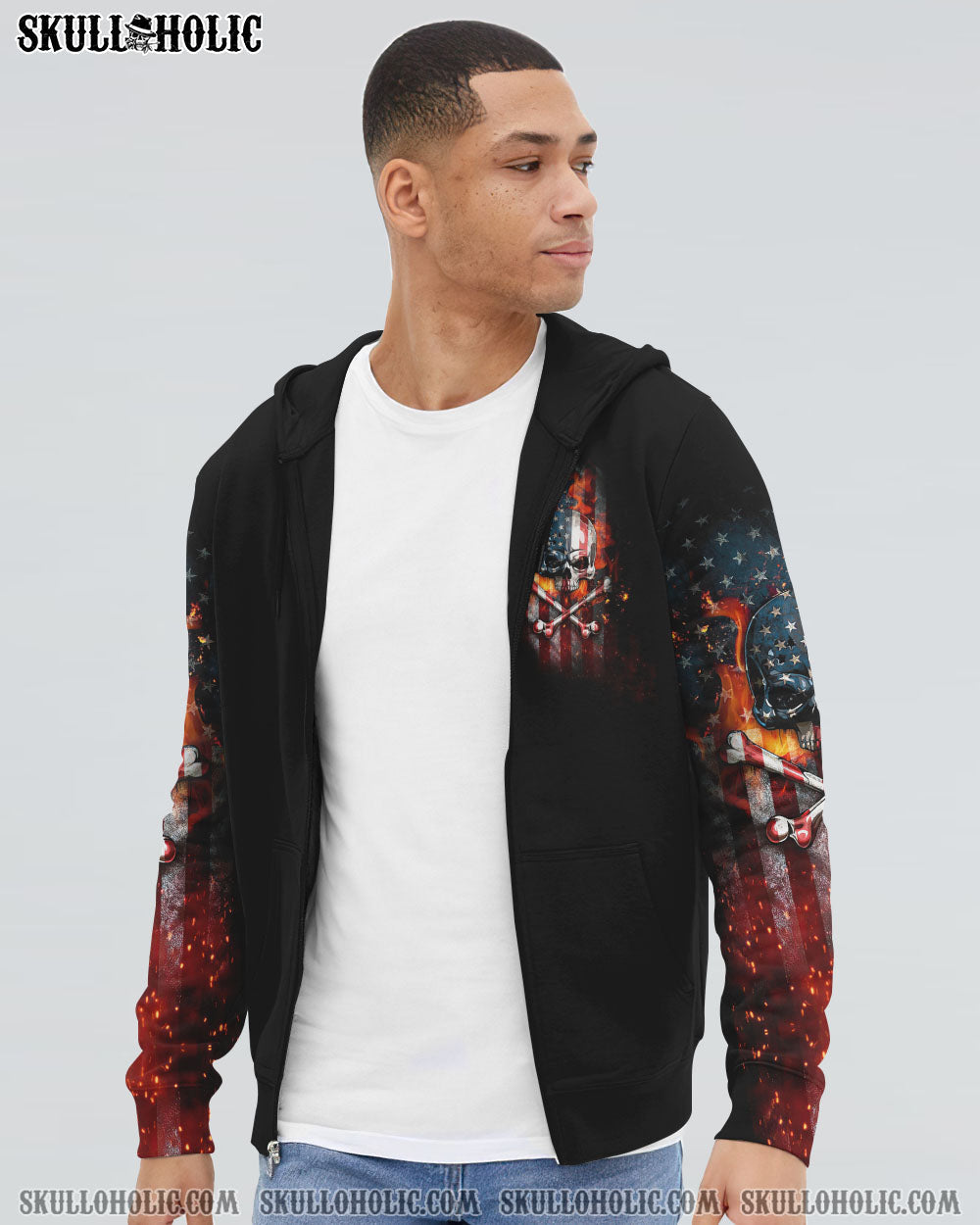 AMERICA LIVE IT LOVE IT OR GET THE HELL OUT SKULL FLAG ALL OVER PRINT - TLTW1005232