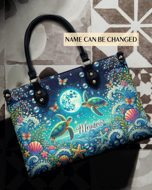 Sea Turtle Moon Leather Handbag