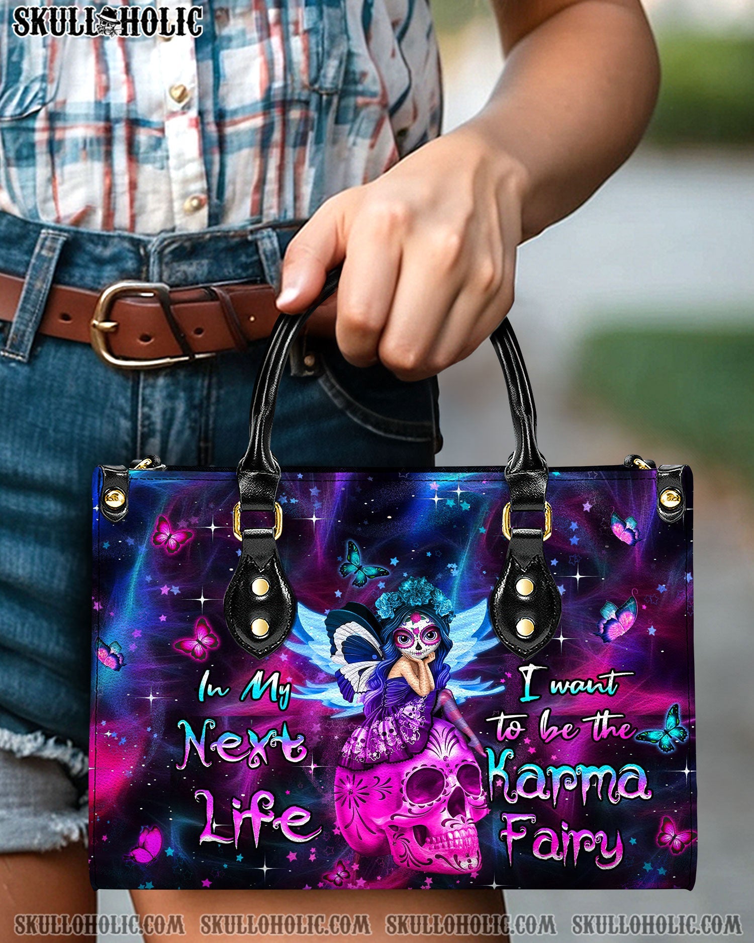 KARMA FAIRY SUGAR SKULL LEATHER HANDBAG - YHHN2203243