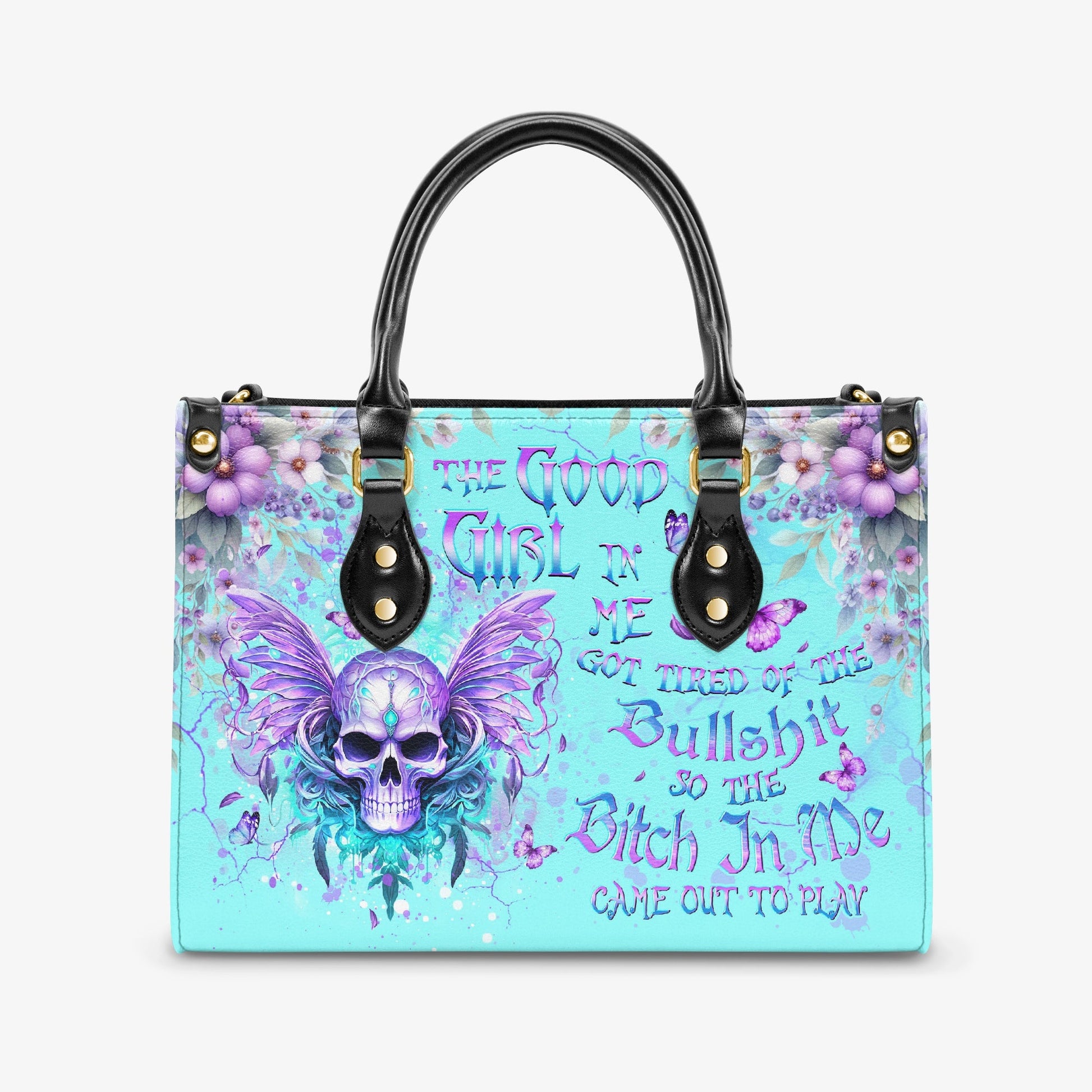 THE GOOD GIRL IN ME SKULL WINGS LEATHER HANDBAG - YHDU2803241