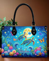 Sea Turtle Floral Leather Handbag
