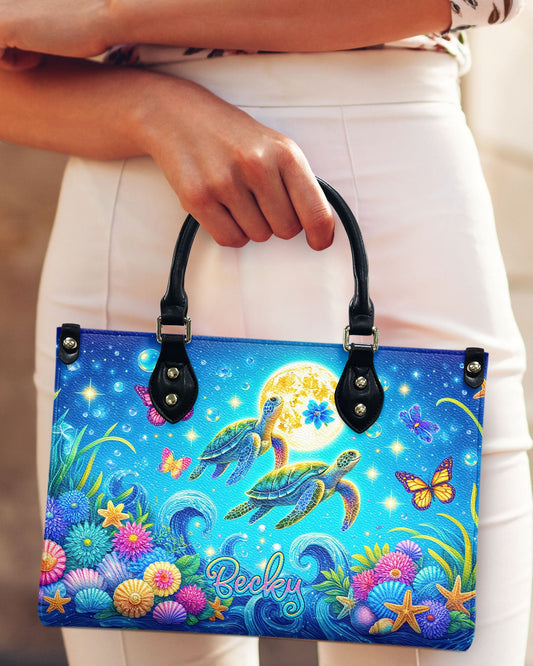 Sea Turtle Floral Leather Handbag