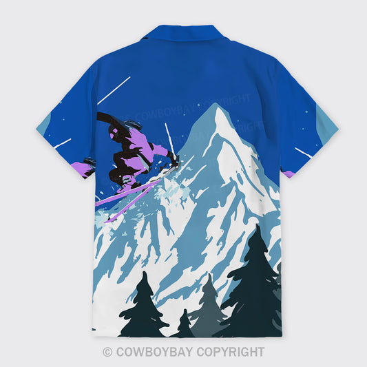Retro Skiing Design Button Up Shirts