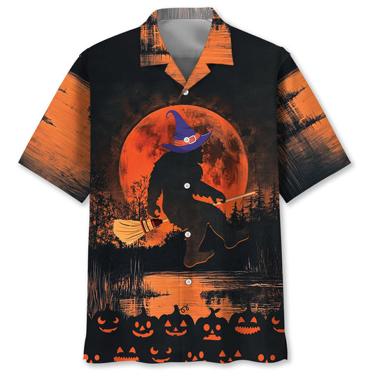 Bigfoot Witch On Broom Hawaiian Shirt