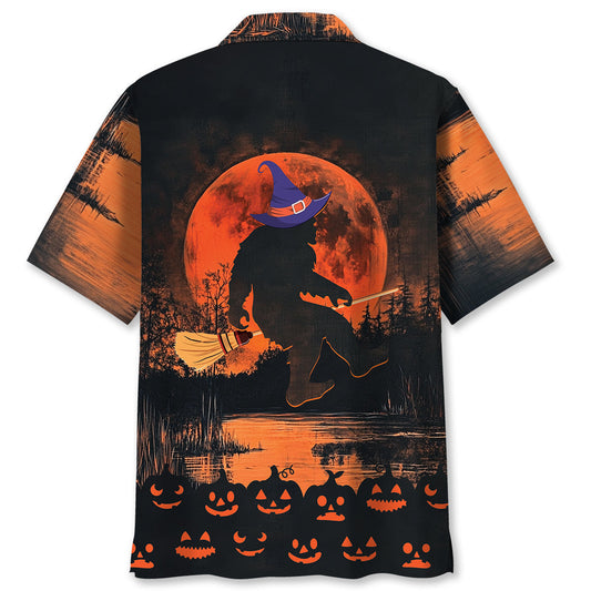 Bigfoot Witch On Broom Hawaiian Shirt