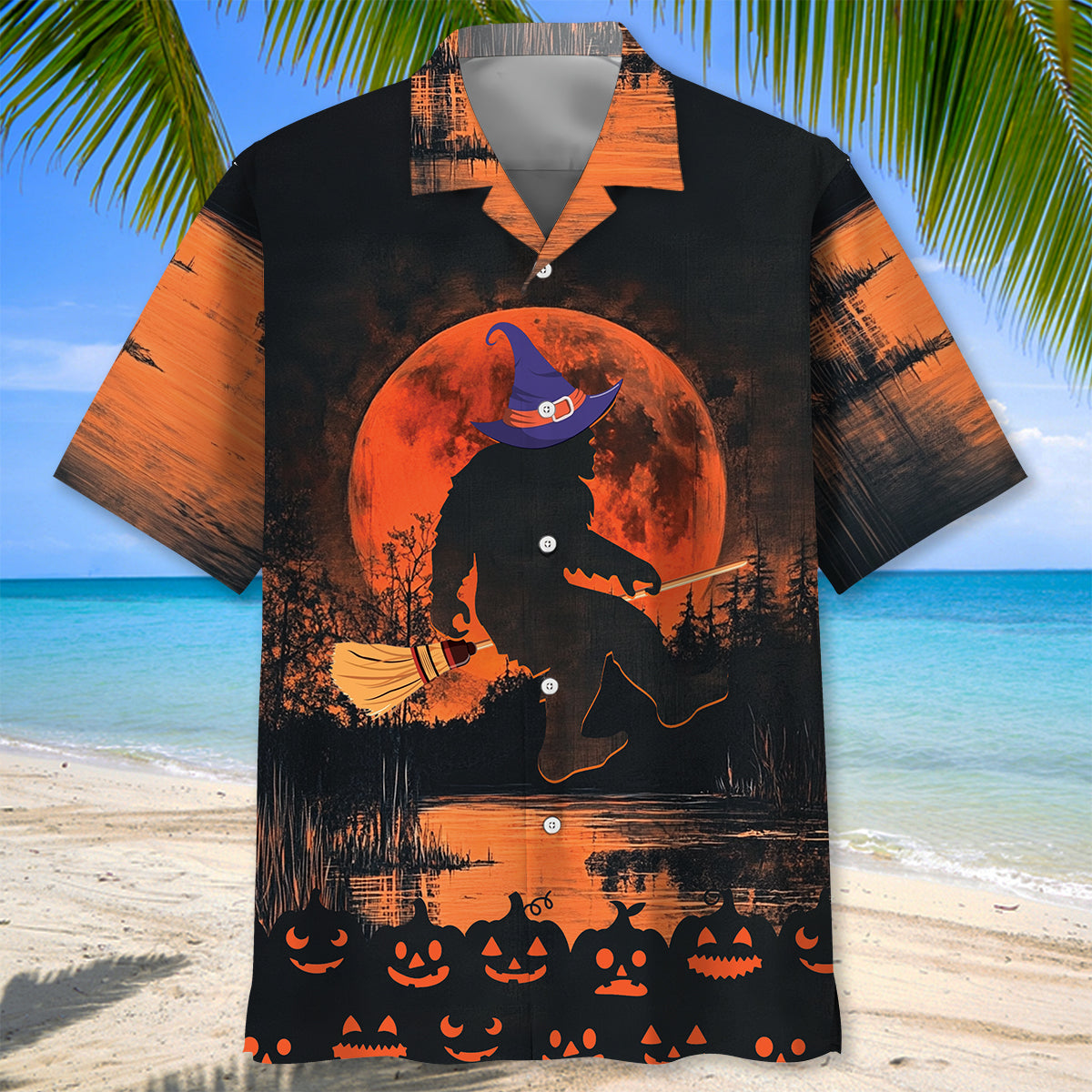 Bigfoot Witch On Broom Hawaiian Shirt