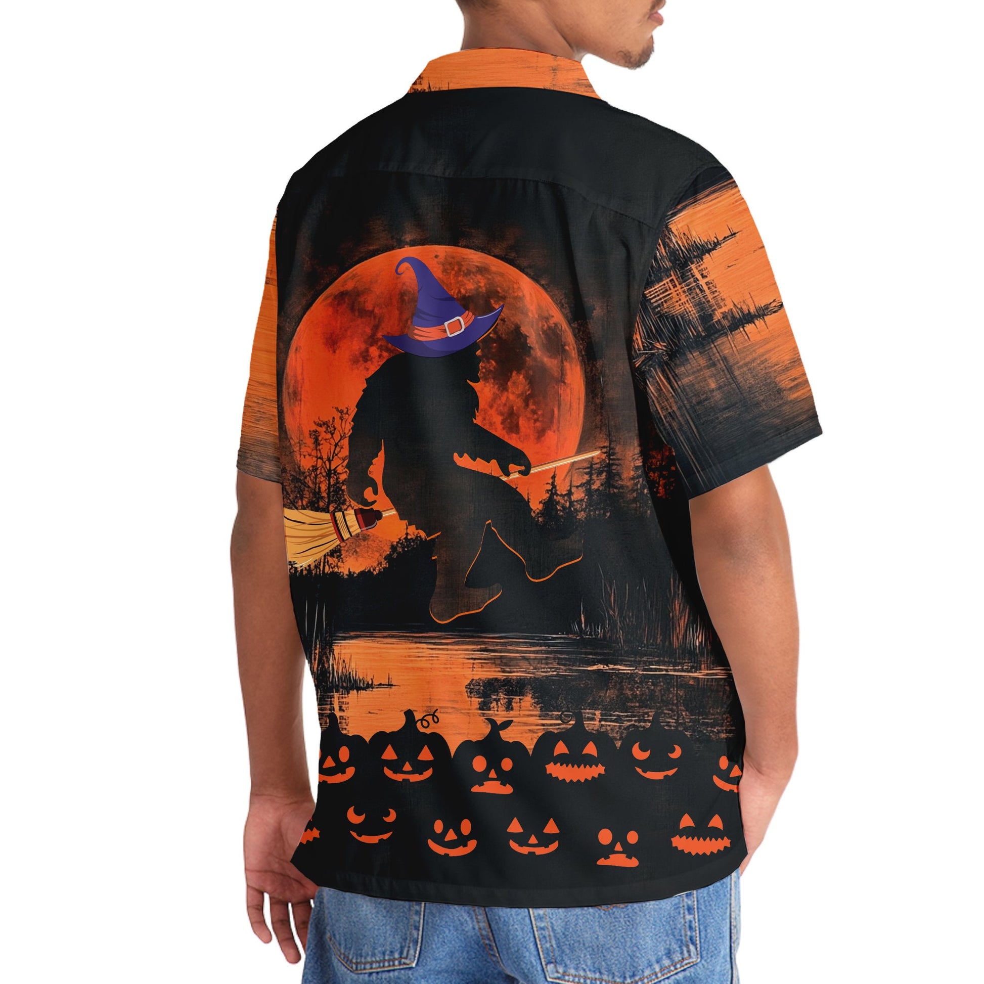 Bigfoot Witch On Broom Hawaiian Shirt