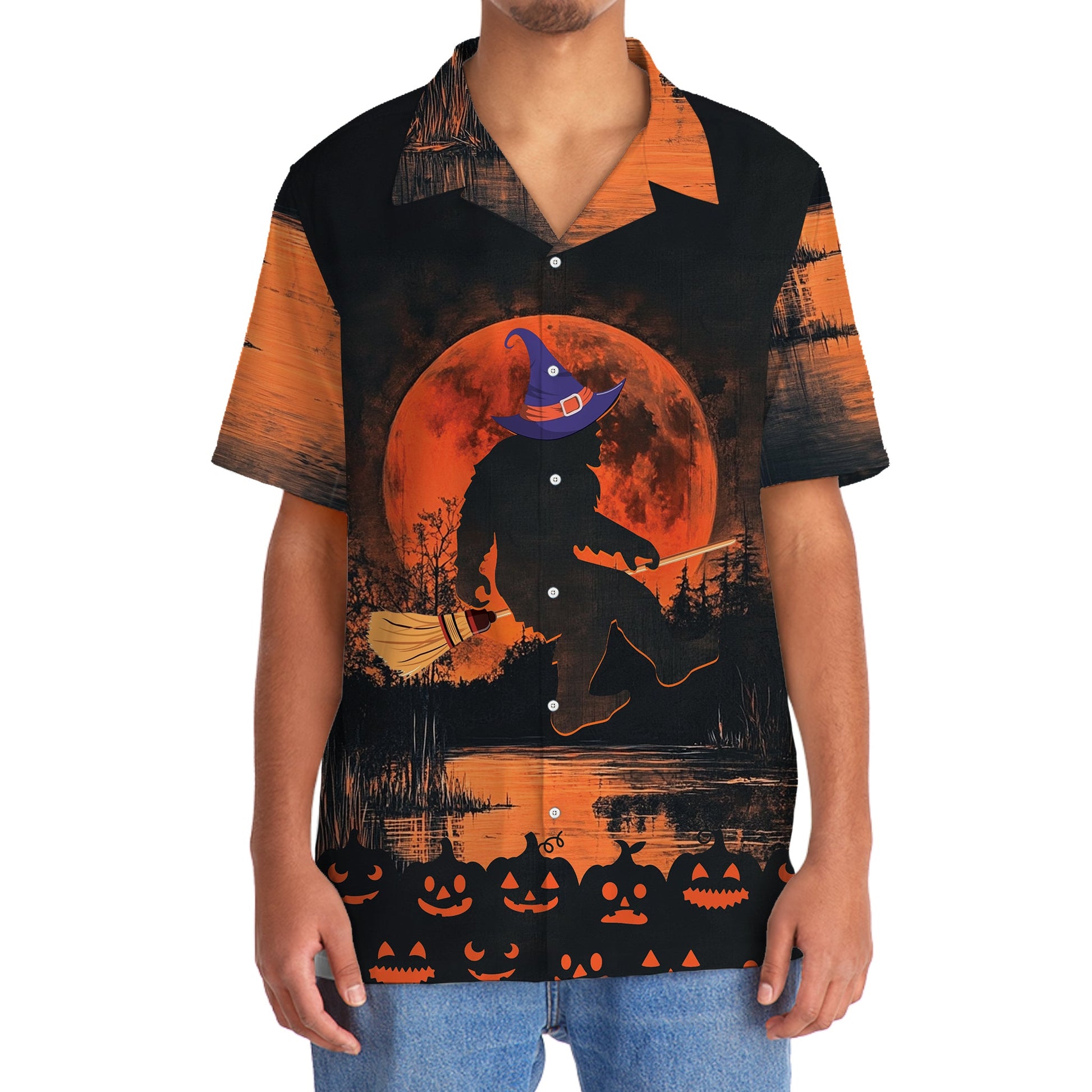 Bigfoot Witch On Broom Hawaiian Shirt