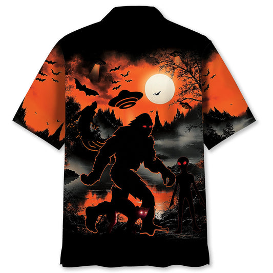 Bigfoot And Horror Character Hawaiian Shirt